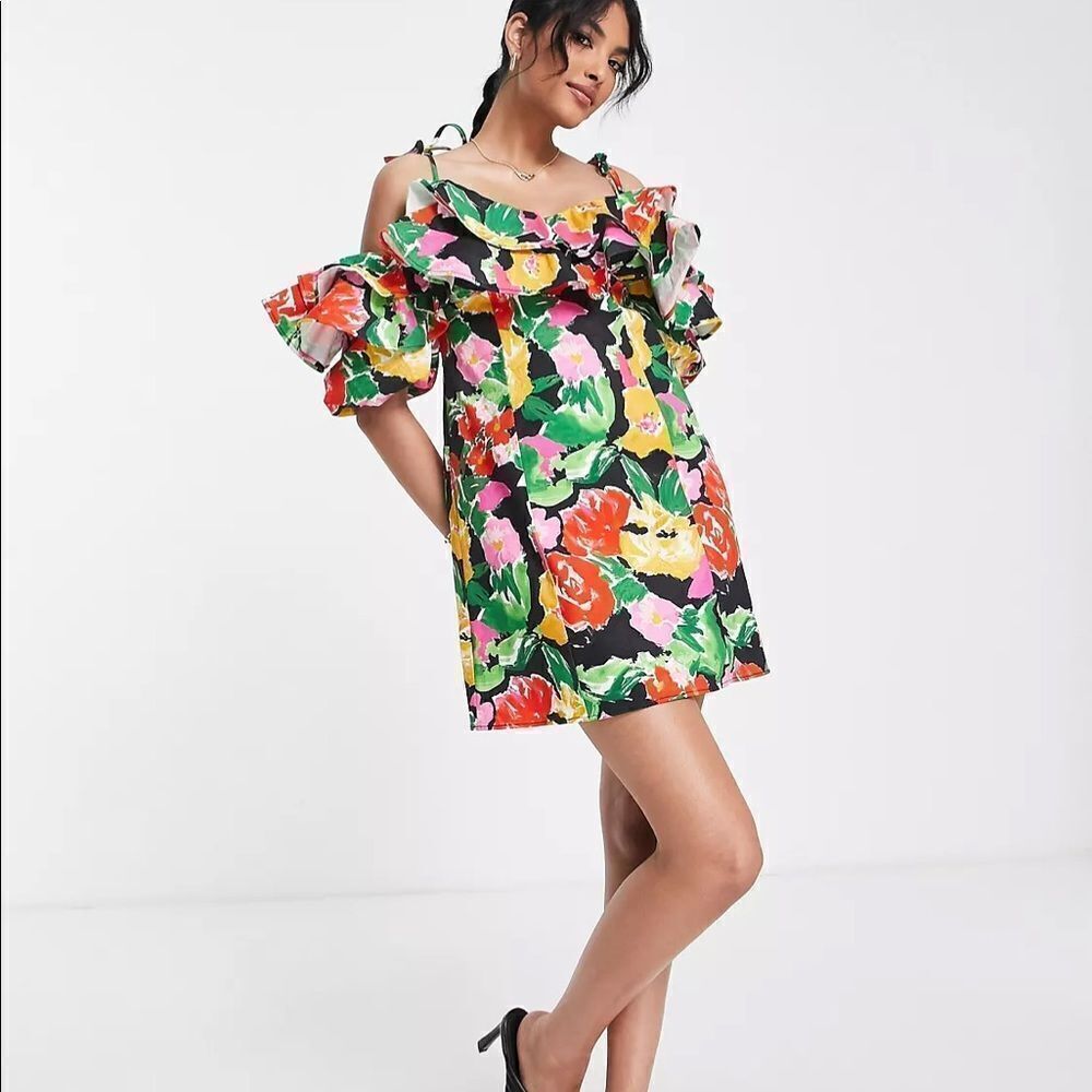 Topshop Ruffle Cotton Blend Dress